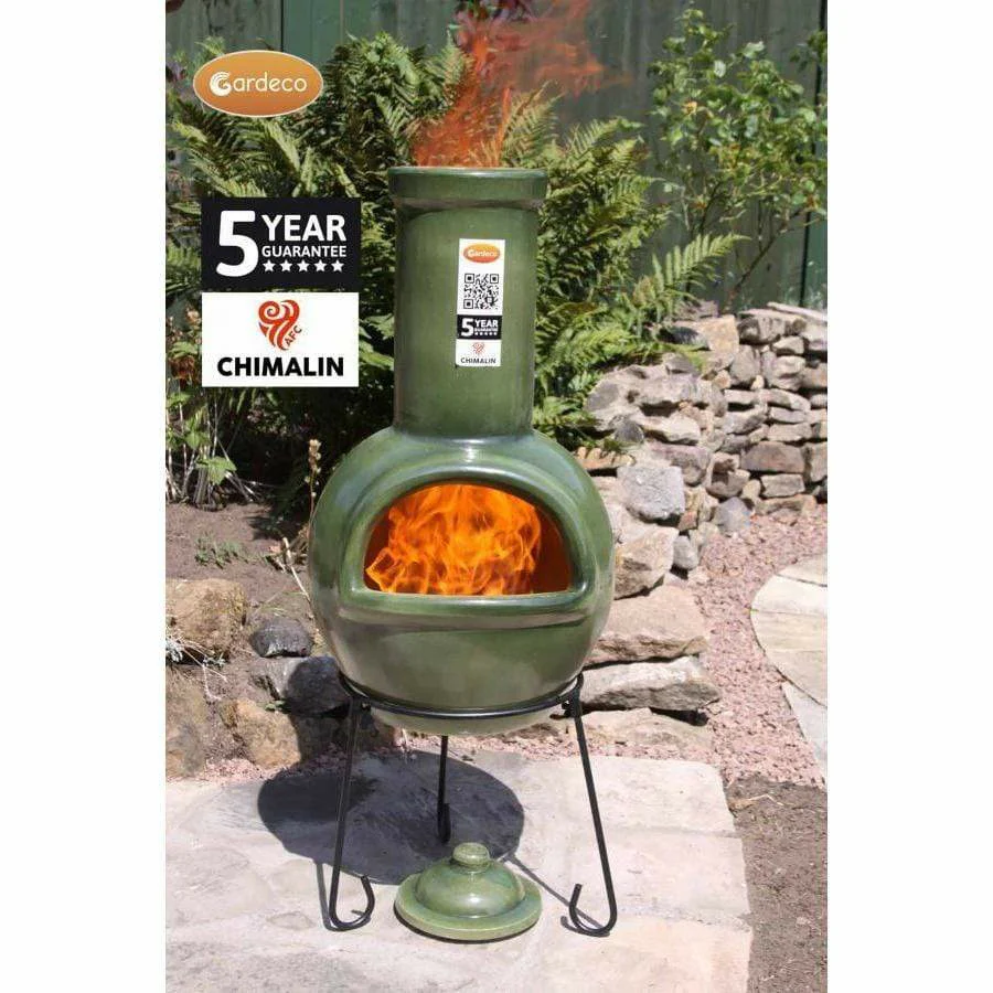 Gardeco Sempra Clay Chimenea Large in Glazed Green inc Stand and Lid - Image 5