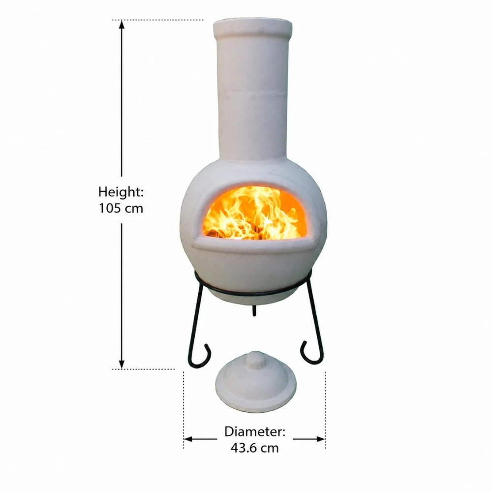 Gardeco SEMPRA Large Clay Chimenea in Natural Clay Finish inc Stand and Lid - Image 6