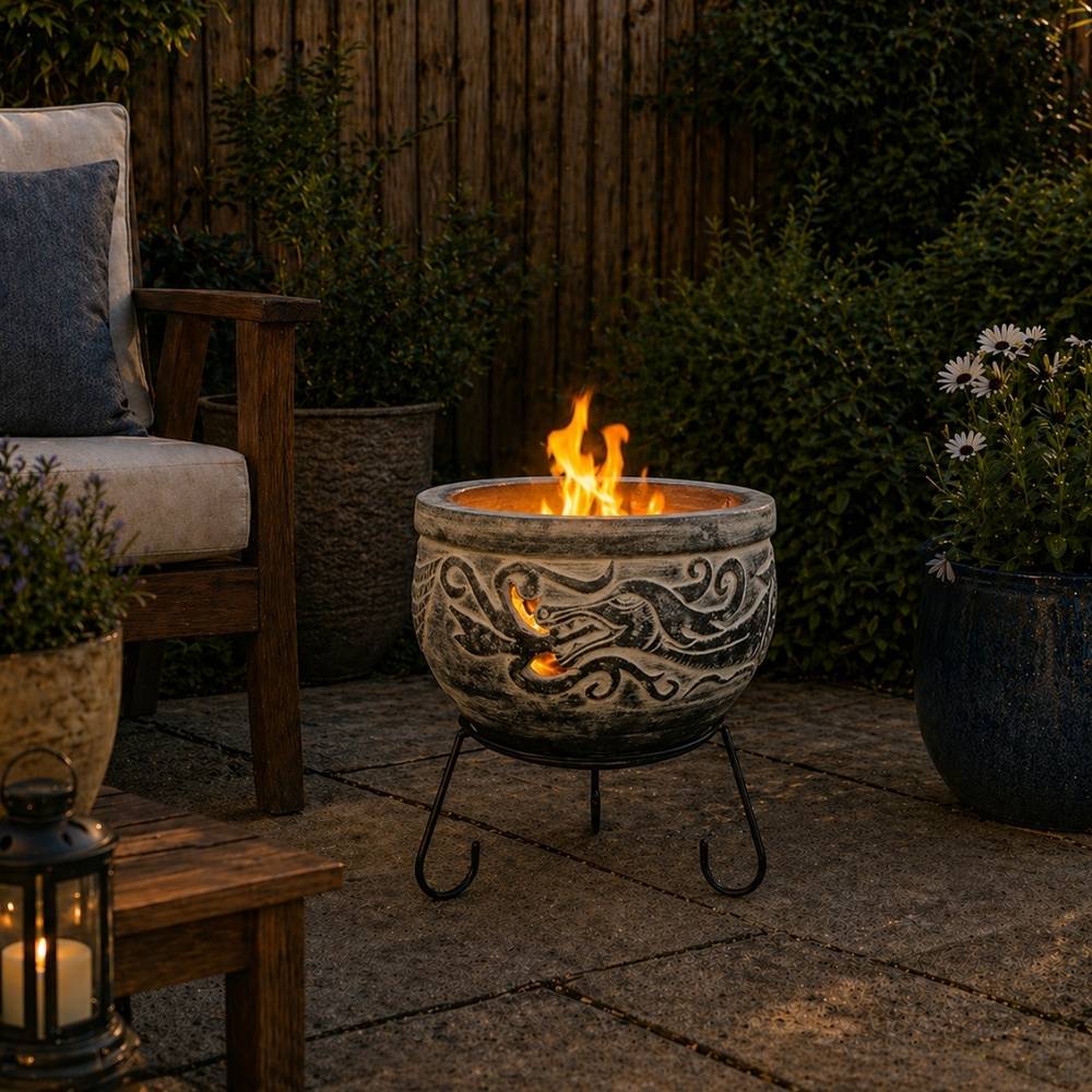 Gardeco Wynd - The Dragon Fire Pit inc Stand in Charcoal Grey and Burgundy - Image 3
